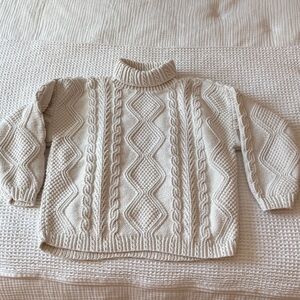 Vintage L.L. Bean Cream Turtleneck Cable Knit Sweater Size M